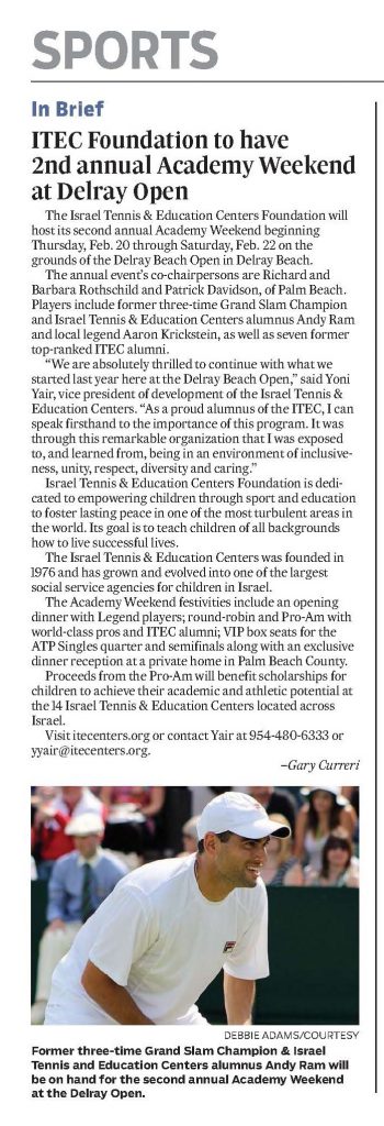 Media Coverage featured story image for ITEC Foundation to have 2nd annual Academy Weekend at Delray Open